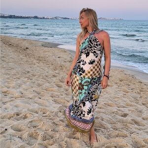 Zara dress maxi Multicolor Halter printed satin effect casual wedding party